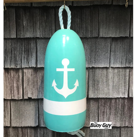 Decorative Hanging Maine Lobster Buoy - Pastel Blue White Anchor