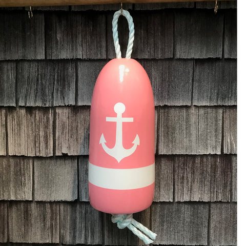 Decorative Hanging Maine Lobster Buoy - Pastel Pink White Anchor