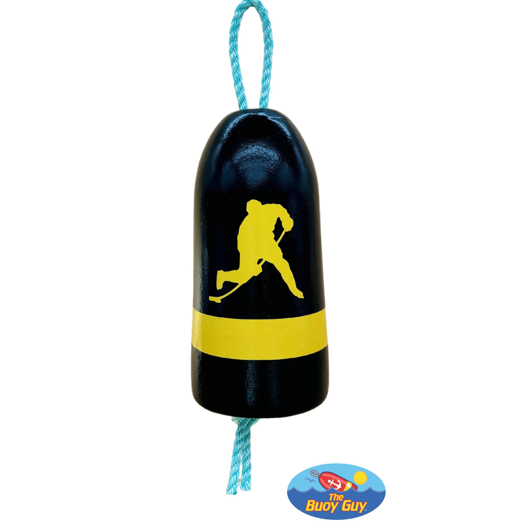 Decorative Hanging Maine Lobster Buoy - Black Yellow Hockey Player