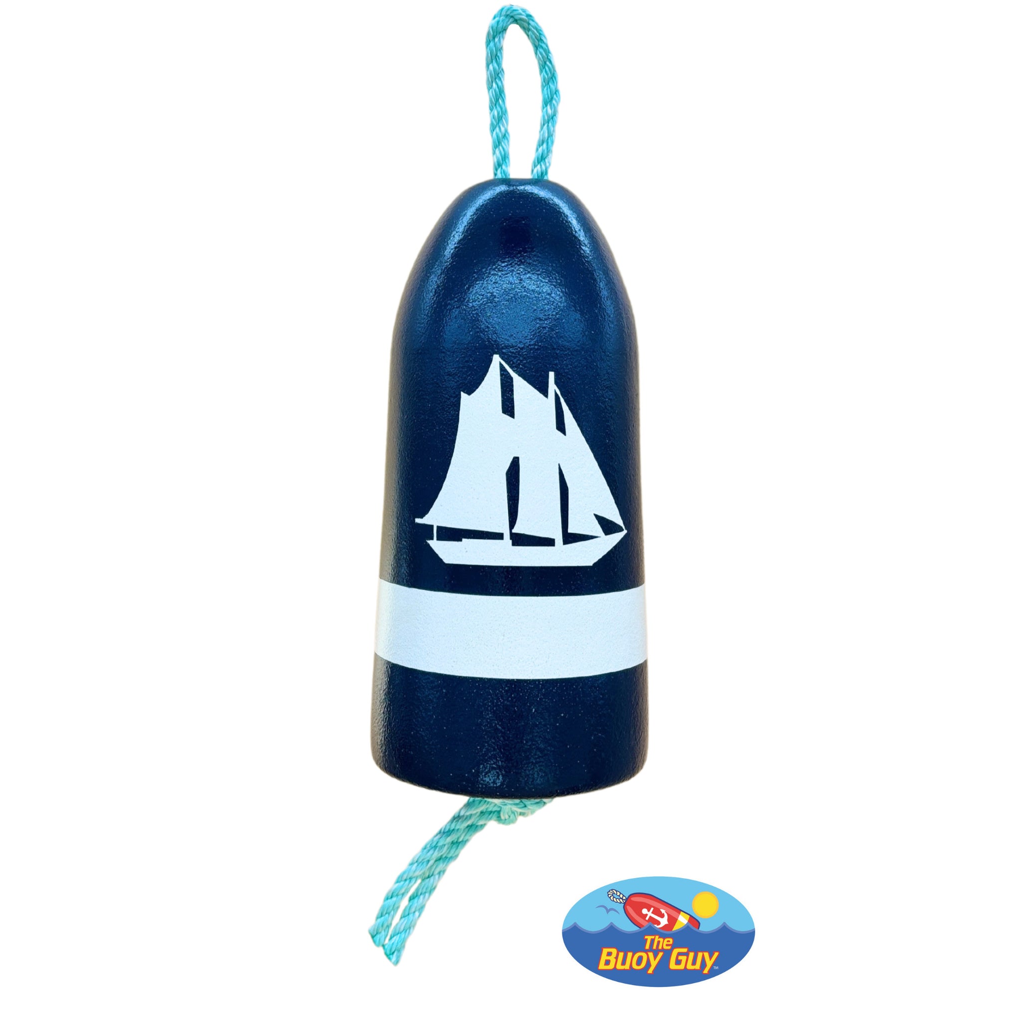 Decorative Hanging Maine Lobster Buoy - Navy White Schooner / Sailboat