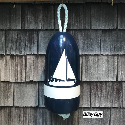 Decorative Hanging Maine Lobster Buoy - Navy White Sailboat with People