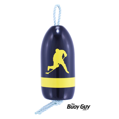 Decorative Hanging Maine Lobster Buoy - Black Yellow Hockey Player